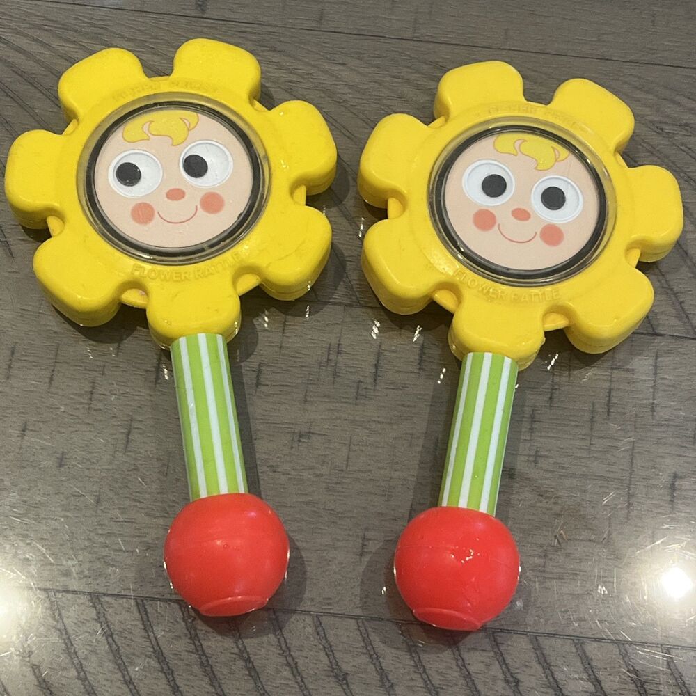 Vintage 1973 Fisher Price Flower Rattle Baby Toy #424 Made in USA  Sun Flower
